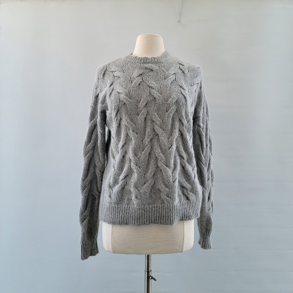 Eileen Fisher Chunky Cable Knit Gray Sweater Size Small Extrafine Wool Mohair